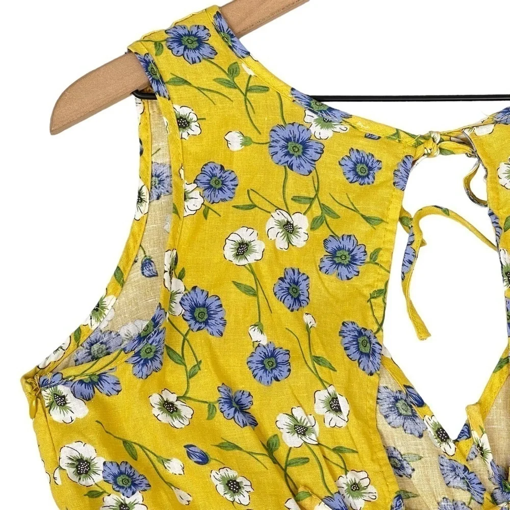 Cupcakes and Cashmere Floral Top Small Yellow Keyhole Open Back Linen Blend - Picture 10 of 16